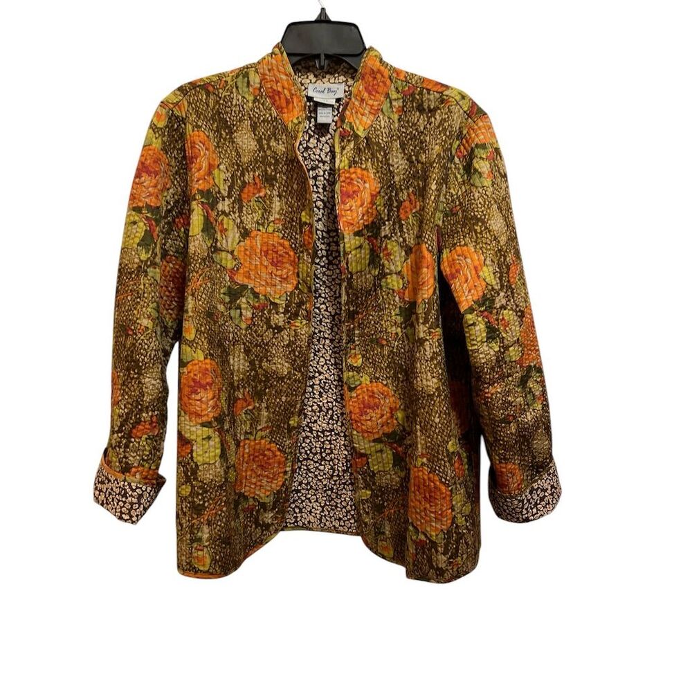 Coral Bay Women's Floral Quilted Reversible Jacket Size L Multicolor